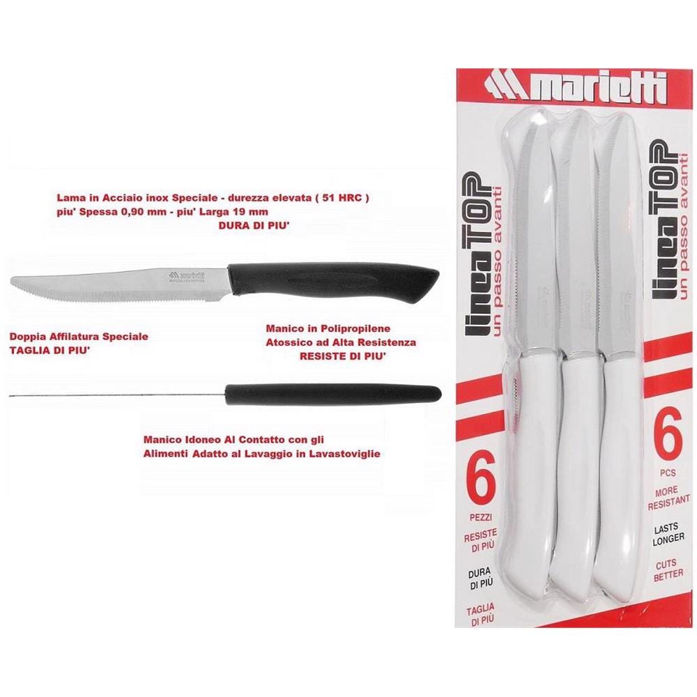Marietti - Marob 6 Coltelli Tavola Top Con Seghetto 11 Cm Manico In Nylon Lama In Acciaio Inox 100% Made In Italy - Bistecca Bianco - Foto 2