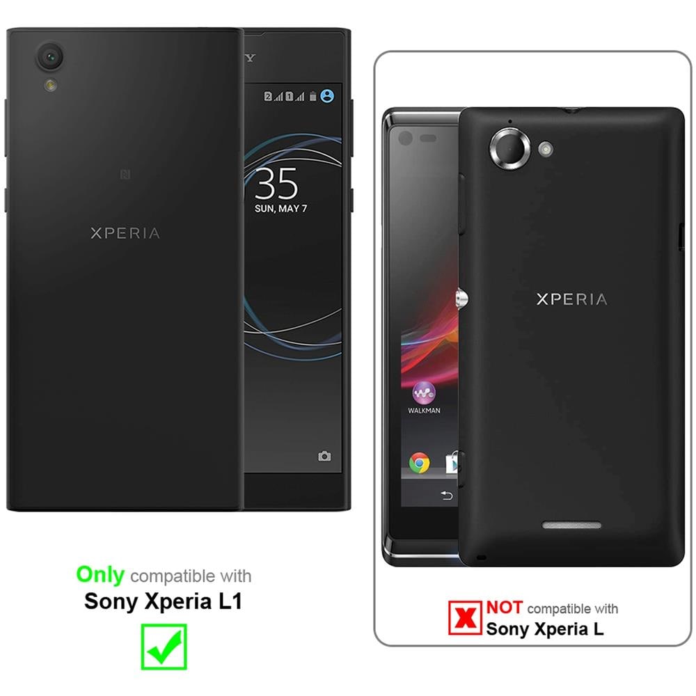 Custodia Compatibile Con Sony Xperia L1 In Nero Carbone - Coperchio Protettiva Con Chiusura Magnetica, Funzione Stand E Tasca Per Le Carte - Foto 2