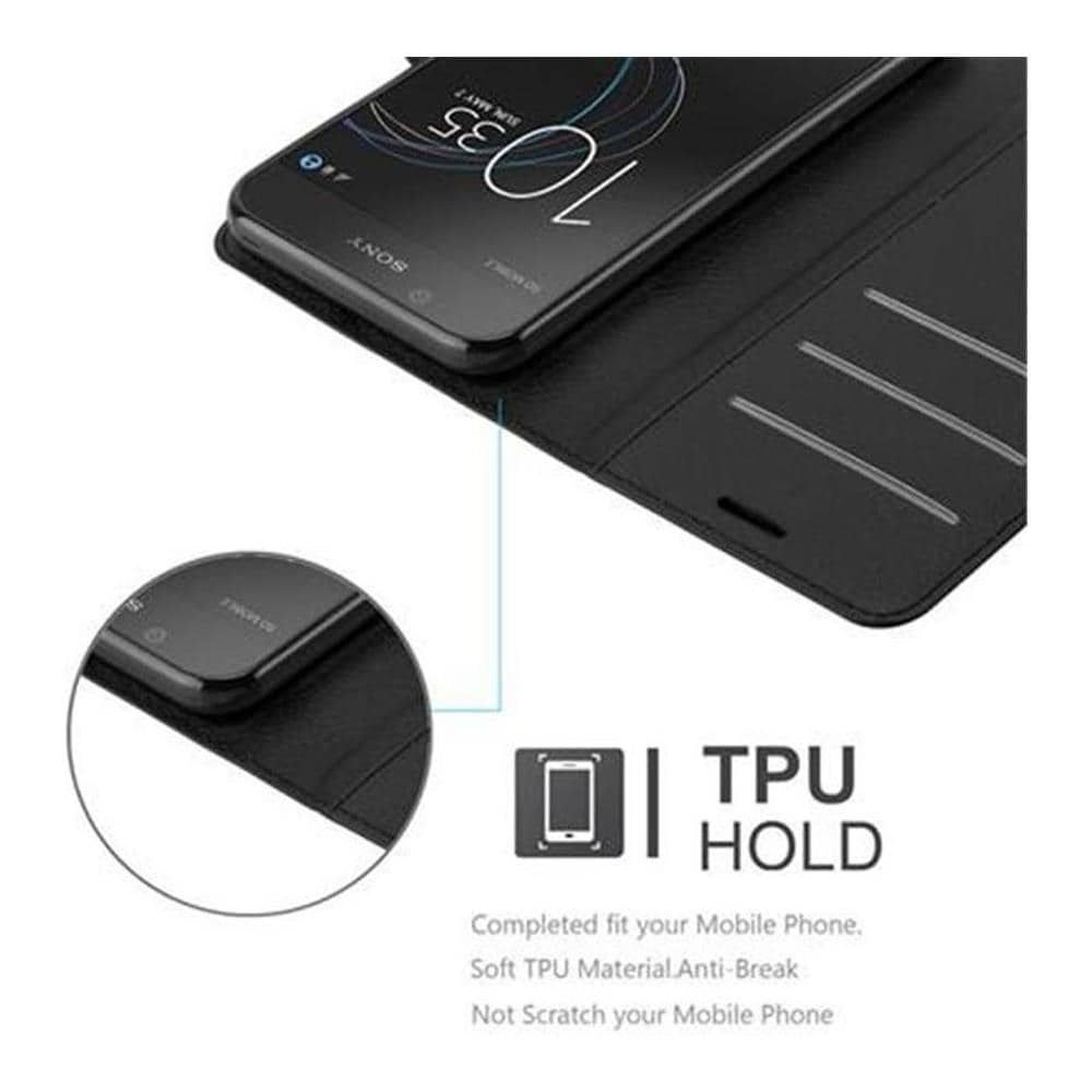 Custodia Compatibile Con Sony Xperia L1 In Nero Carbone - Coperchio Protettiva Con Chiusura Magnetica, Funzione Stand E Tasca Per Le Carte - Foto 6