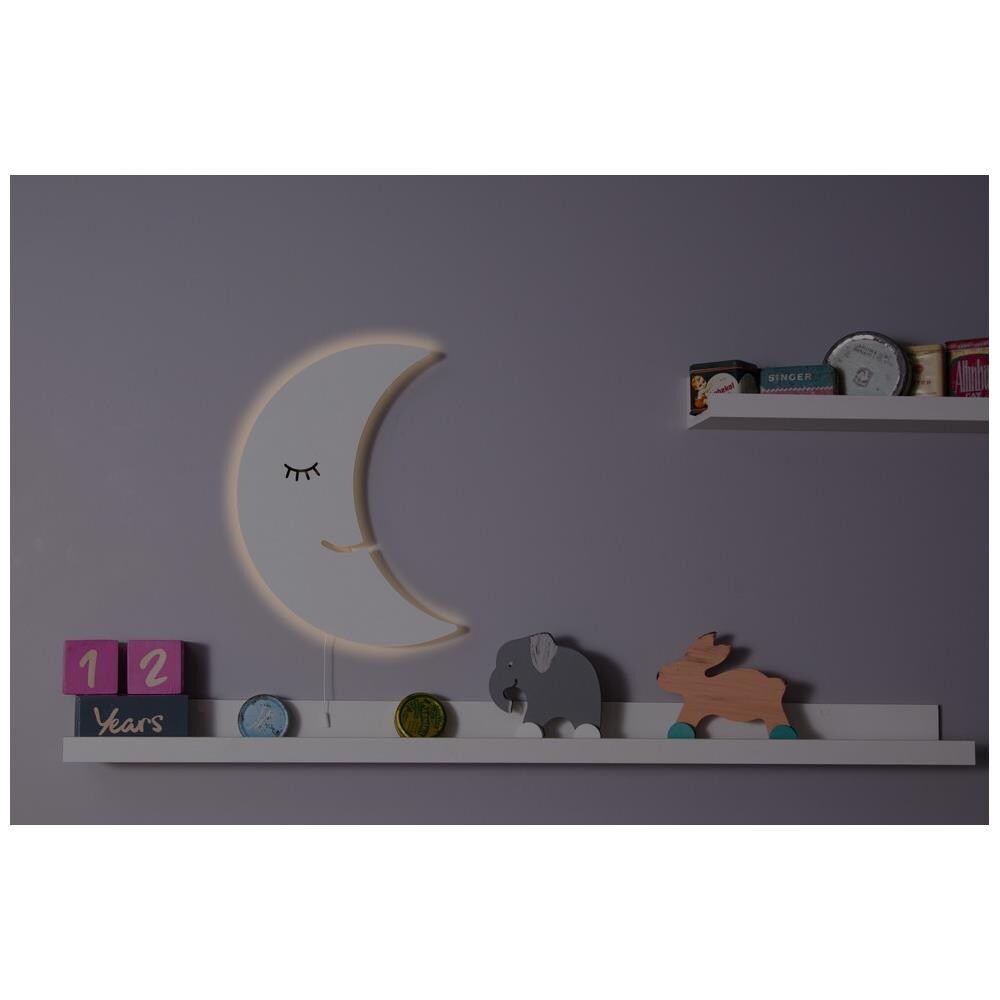 Luci Per Bambini Smiling Moon - Luna, Applique - Per Bambini - Da Cameretta - Rosa In Mdf, 25 X 3 X 40 Cm, 1 X Led Strip, Max 14,4 W, 600lm - Foto 2