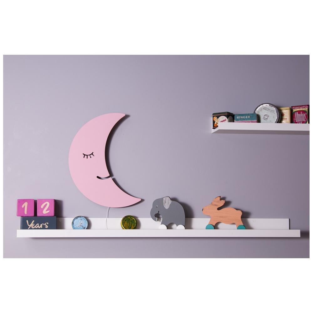 Luci Per Bambini Smiling Moon - Luna, Applique - Per Bambini - Da Cameretta - Rosa In Mdf, 25 X 3 X 40 Cm, 1 X Led Strip, Max 14,4 W, 600lm - Foto 1