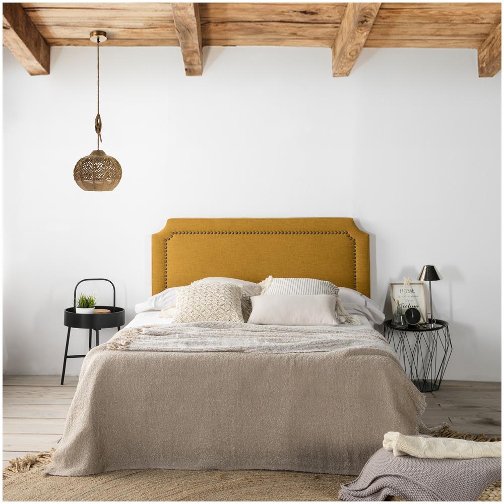 Testata Imbottita Leonor 160x60cm Senape, Borchie Marrone, Spessore Totale Di 8 Cm - Foto 2