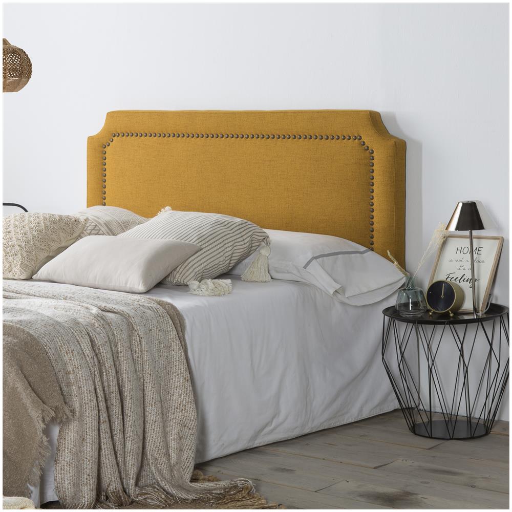 Testata Imbottita Leonor 160x60cm Senape, Borchie Marrone, Spessore Totale Di 8 Cm - Foto 5