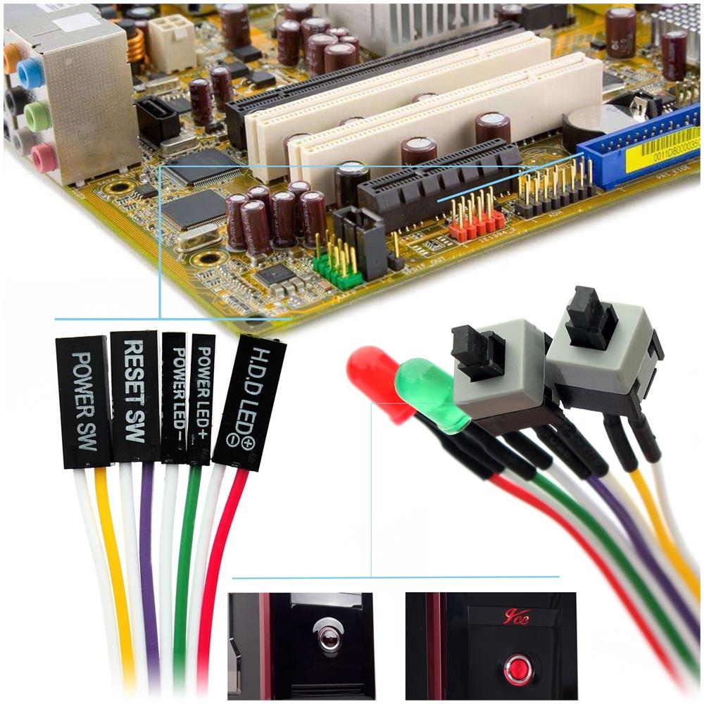 2pcs Pc Power Interruttore Di Ripristino Hdd Metallica Della Luce Del Cavo Led Kit Di Montaggio Per Il Computer - Foto 4