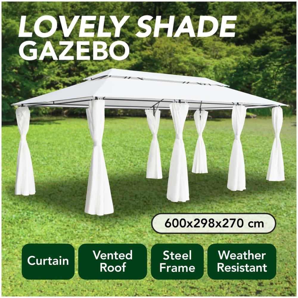 Gazebo Con Tende 600x298x270 Cm Bianco 180g / m - Foto 2