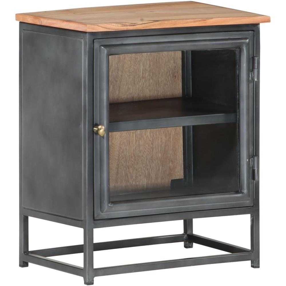 Comodino Grigio 40x30x50 Cm In Legno Massello Di Acacia - Foto 1