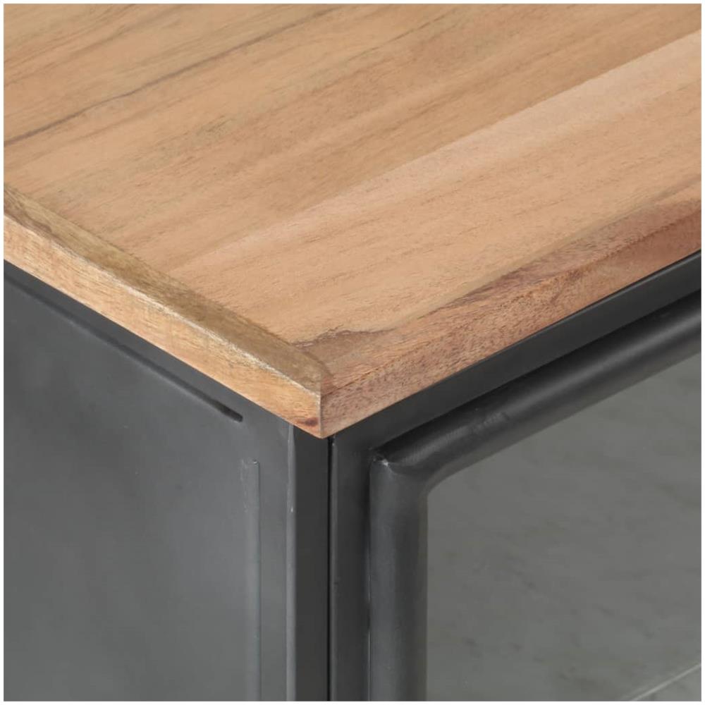 Comodino Grigio 40x30x50 Cm In Legno Massello Di Acacia - Foto 2