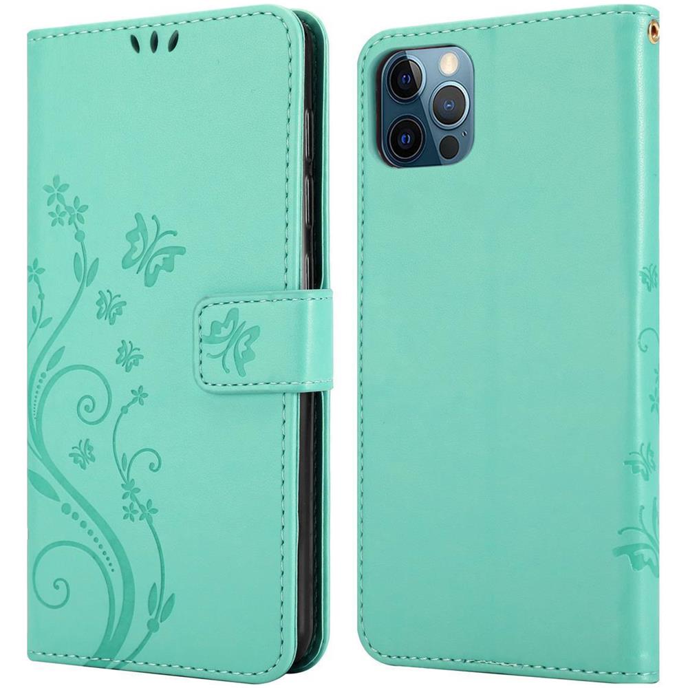 Custodia Compatibile Con Apple Iphone 13 Pro Max In Turchese Fiore - Coperchio Protettivo In Design Floreale Con Chiusura Magnetica, Funzione Stand E Slot Per Carte - Foto 8