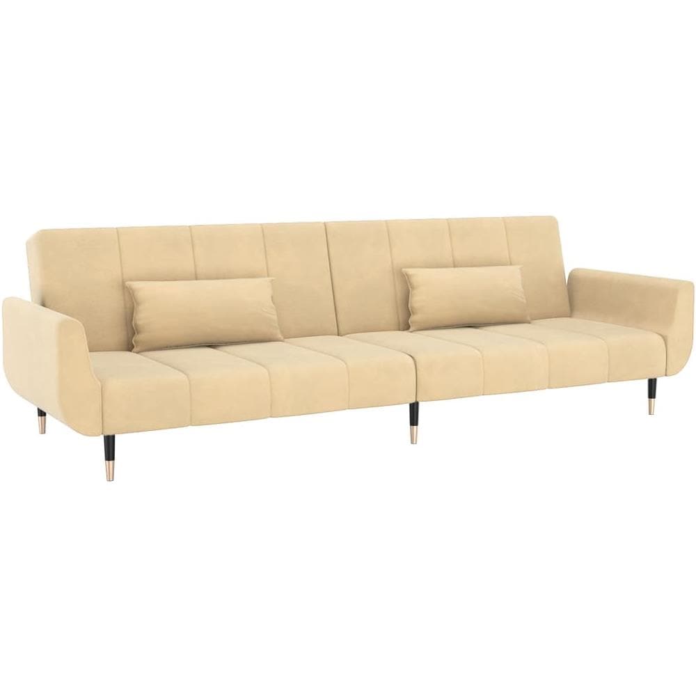 Divano Letto A 2 Posti Con 2 Cuscini Crema In Velluto - Foto 1