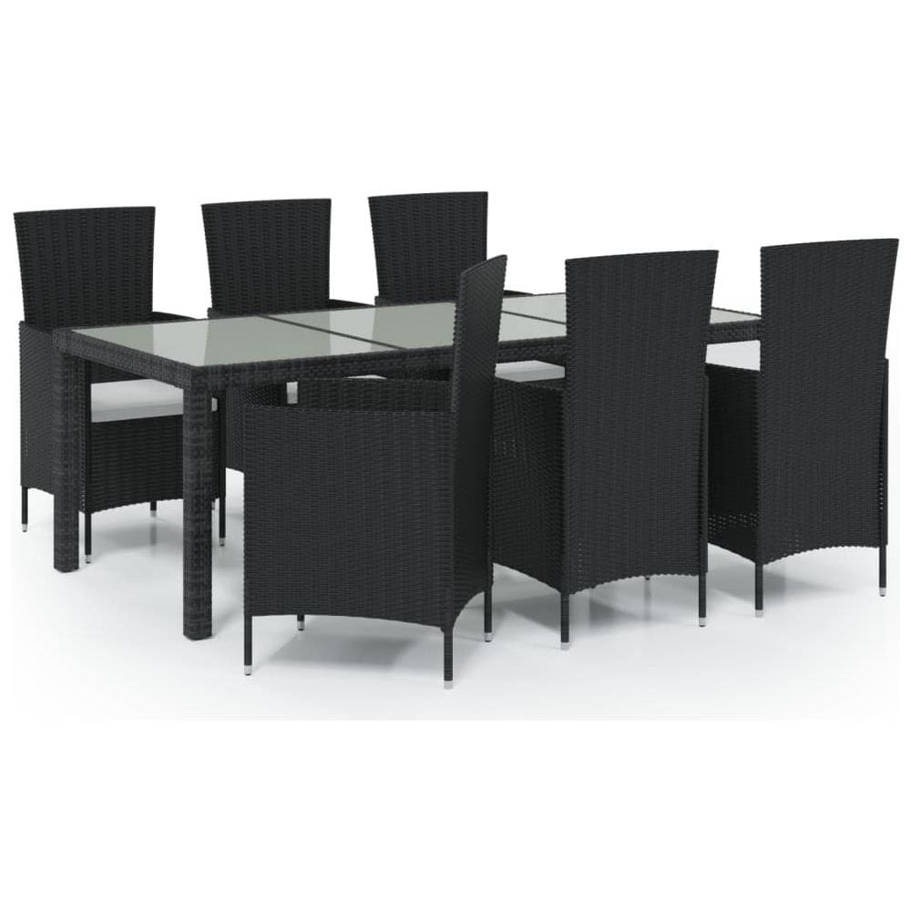 Set Mobili Da Giardino 7 Pz Con Cuscini In Polyrattan Nero - Foto 2
