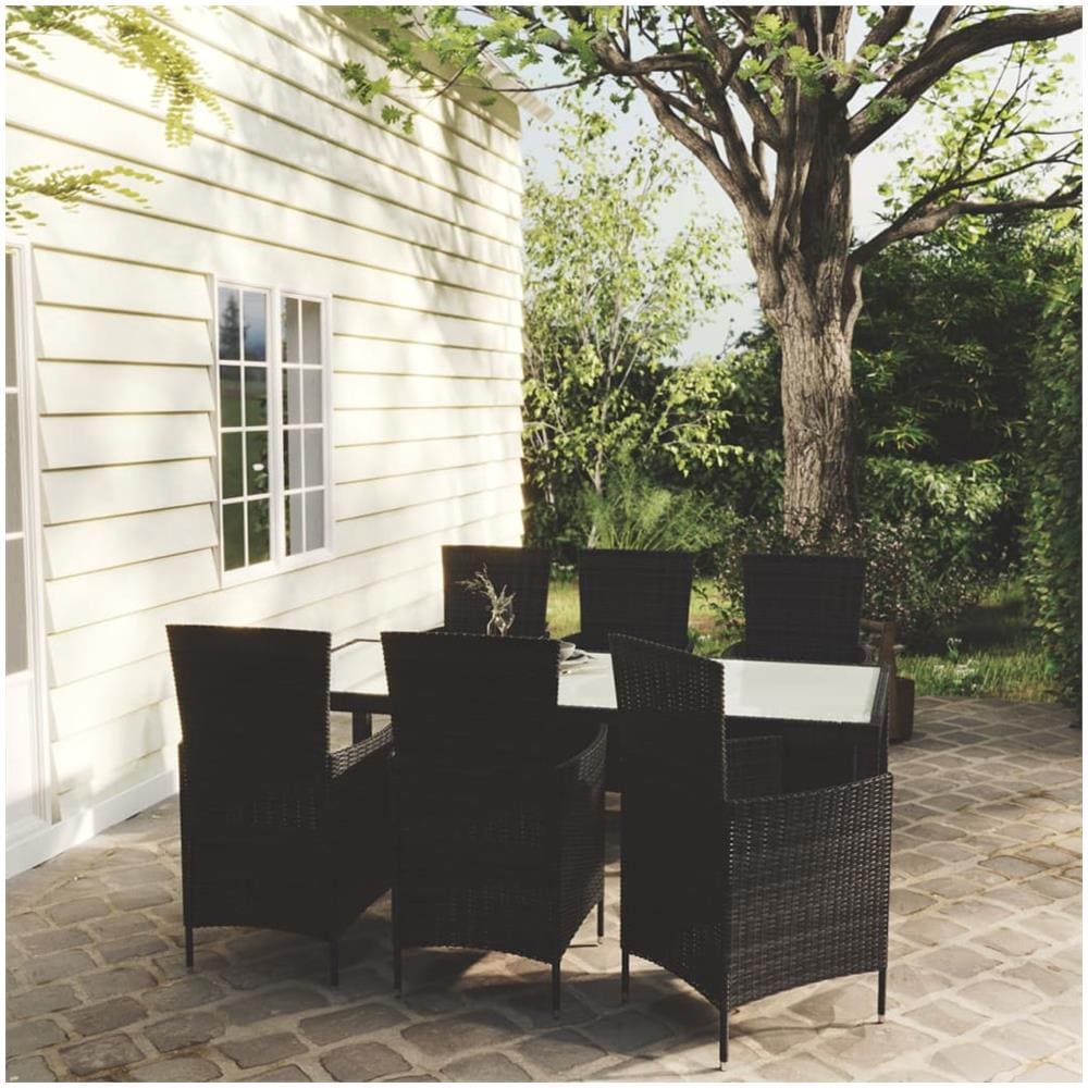 Set Mobili Da Giardino 7 Pz Con Cuscini In Polyrattan Nero - Foto 1