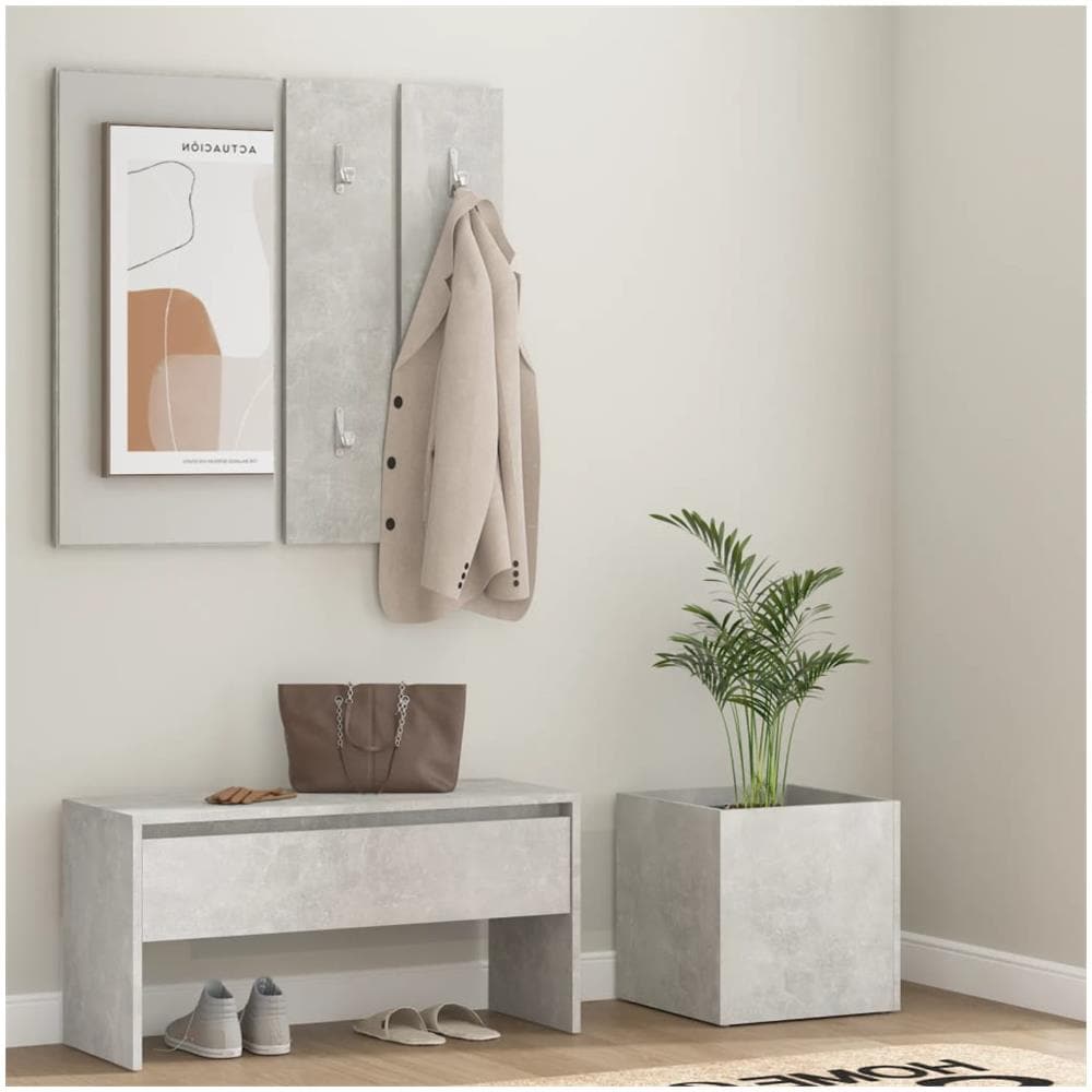 Set Di Mobili Da Corridoio Grigio Cemento In Legno Multistrato - Foto 1