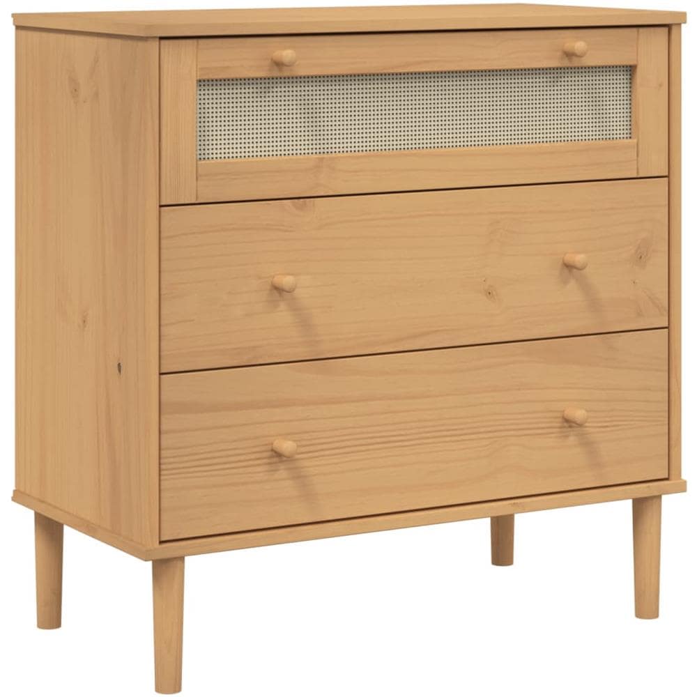 Cassettiera Senja Aspetto Rattan Marrone 80x40x80 Cm Legno Pino - Foto 2