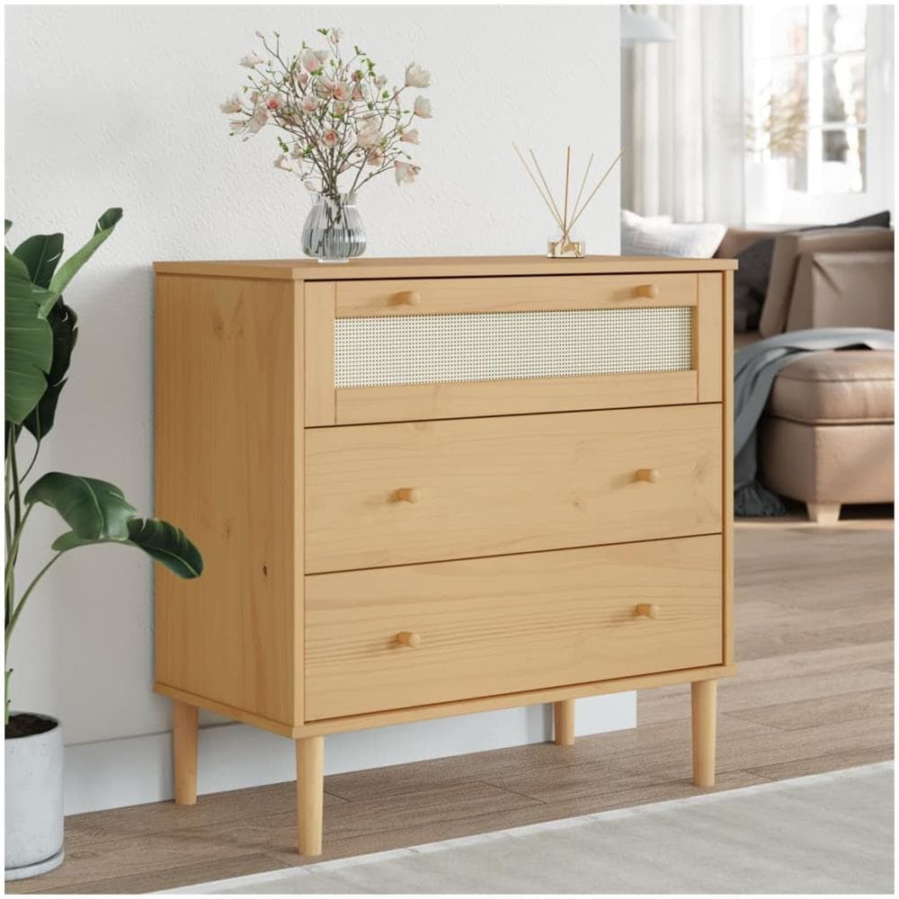 Cassettiera Senja Aspetto Rattan Marrone 80x40x80 Cm Legno Pino - Foto 1