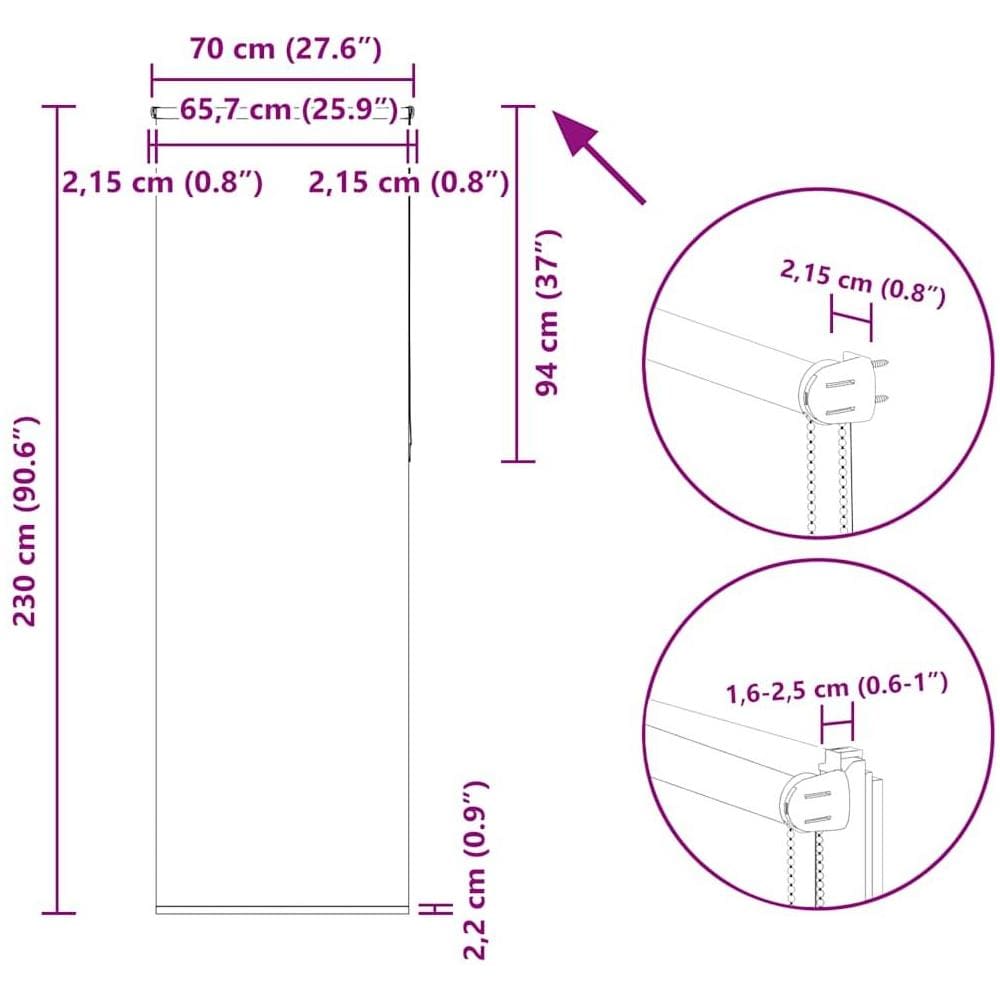 Tenda a Rullo Oscurante 70x230 cm Larghezza Tessuto 65,7 cm - Foto 10