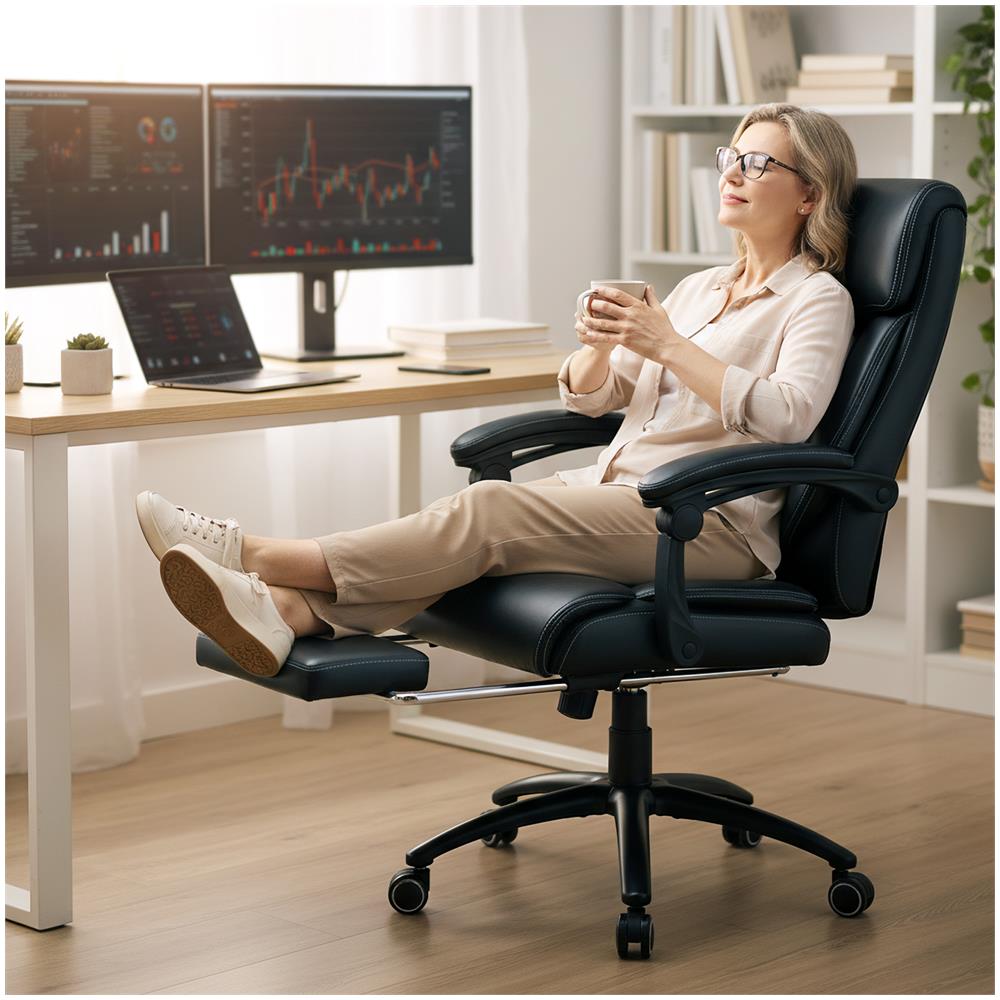 Sedia Da Ufficio Ergonomica Con Poggiapiedi, Supporto Lombare Ad Cuscino D’aria, Braccioli Ripiegabili, Funzione Dondolo 117°, Sedia Direzionale In Pelle Regolabile In Altezza, Imbottitura Extra Spessa, Portata Fino A 136 Kg - Foto 8