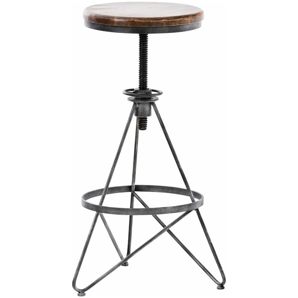 Sgabello Industriale Vintage Karla in Legno E Metallo I Sedia Sgabello Cucina Regolabile in Altezza con Poggiapiedi Stile Rustico Argento - Foto 1