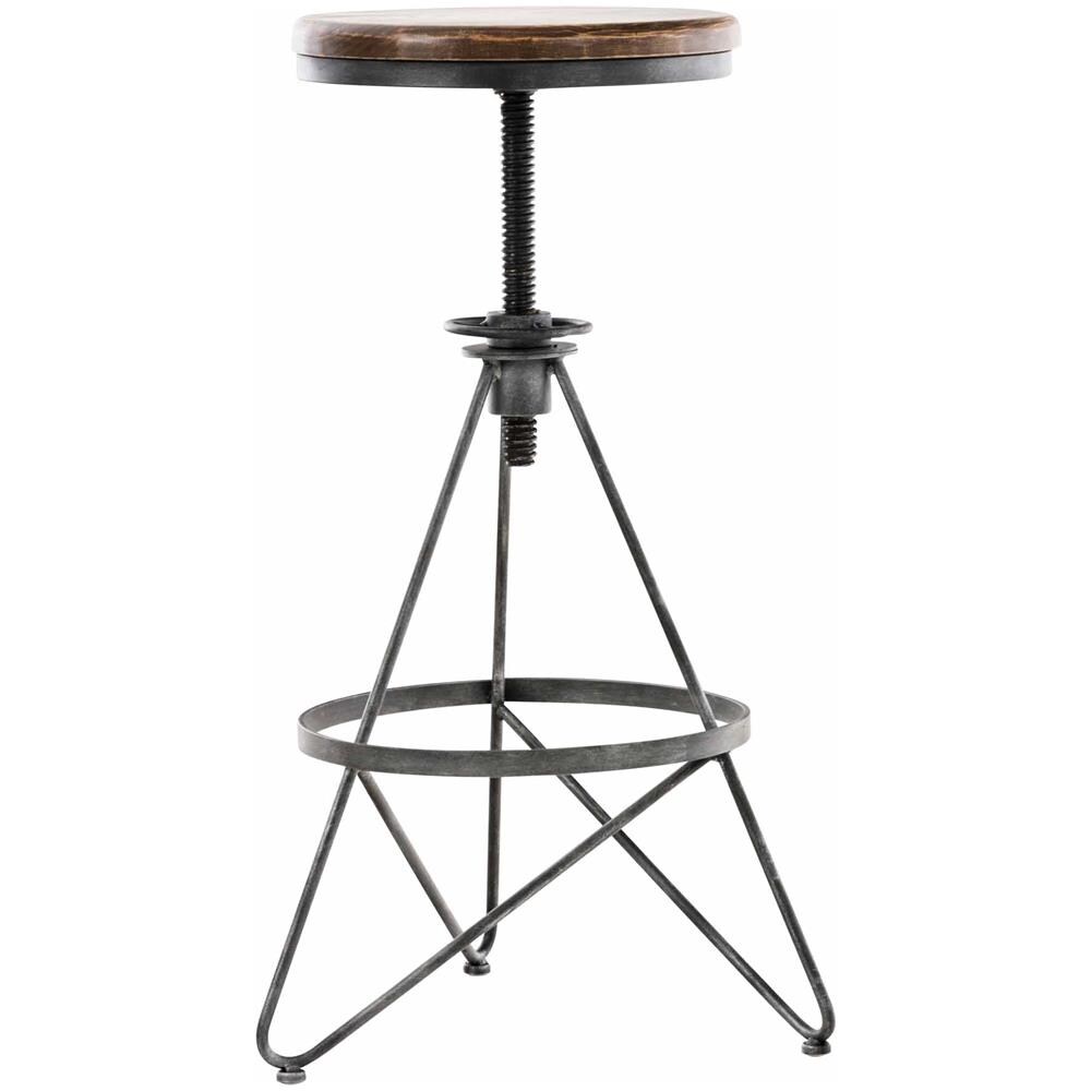 Sgabello Industriale Vintage Karla in Legno E Metallo I Sedia Sgabello Cucina Regolabile in Altezza con Poggiapiedi Stile Rustico Argento - Foto 2