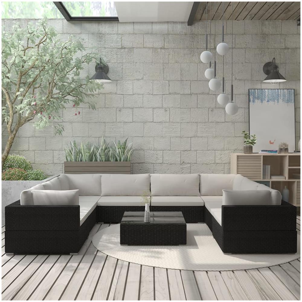 Set Divani Da Giardino 9 Pz Con Cuscini In Polyrattan Nero - Foto 1