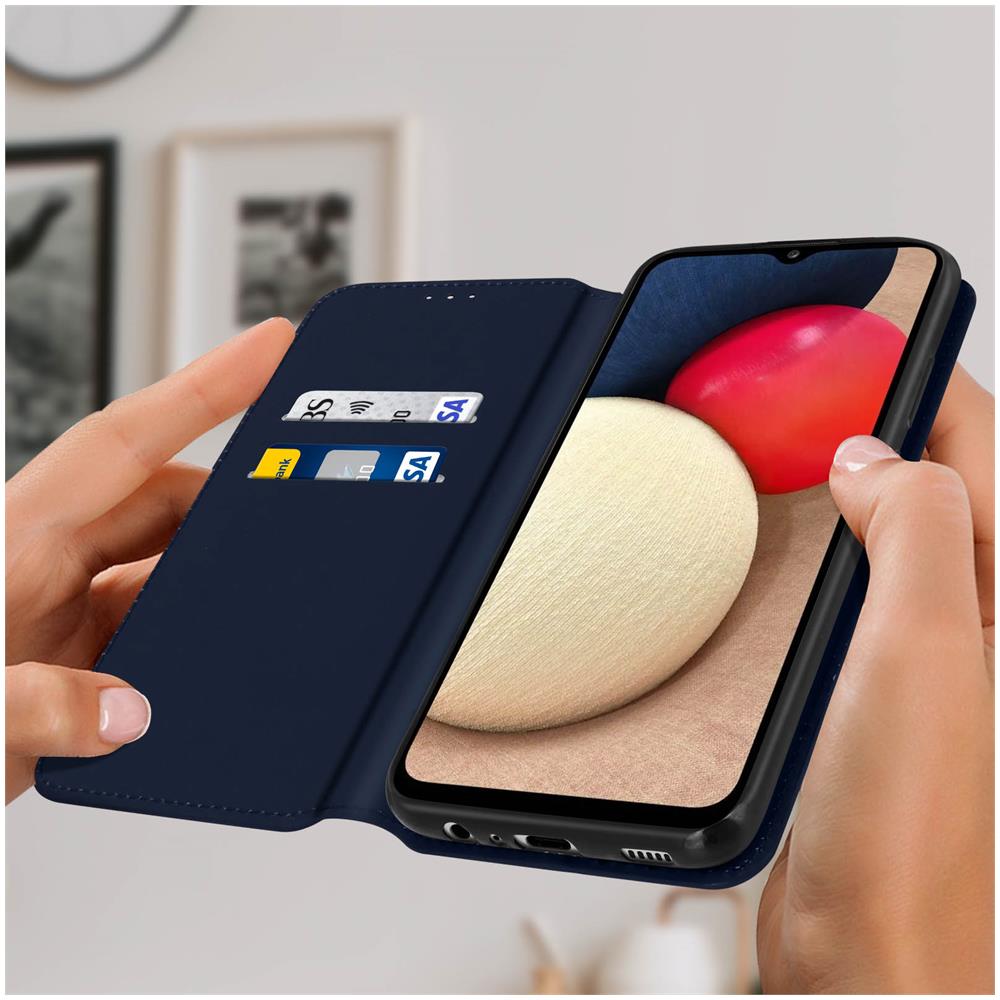 Custodia Samsung Galaxy A02s Portacarte Funzione Supporto Similpelle Blu - Foto 5