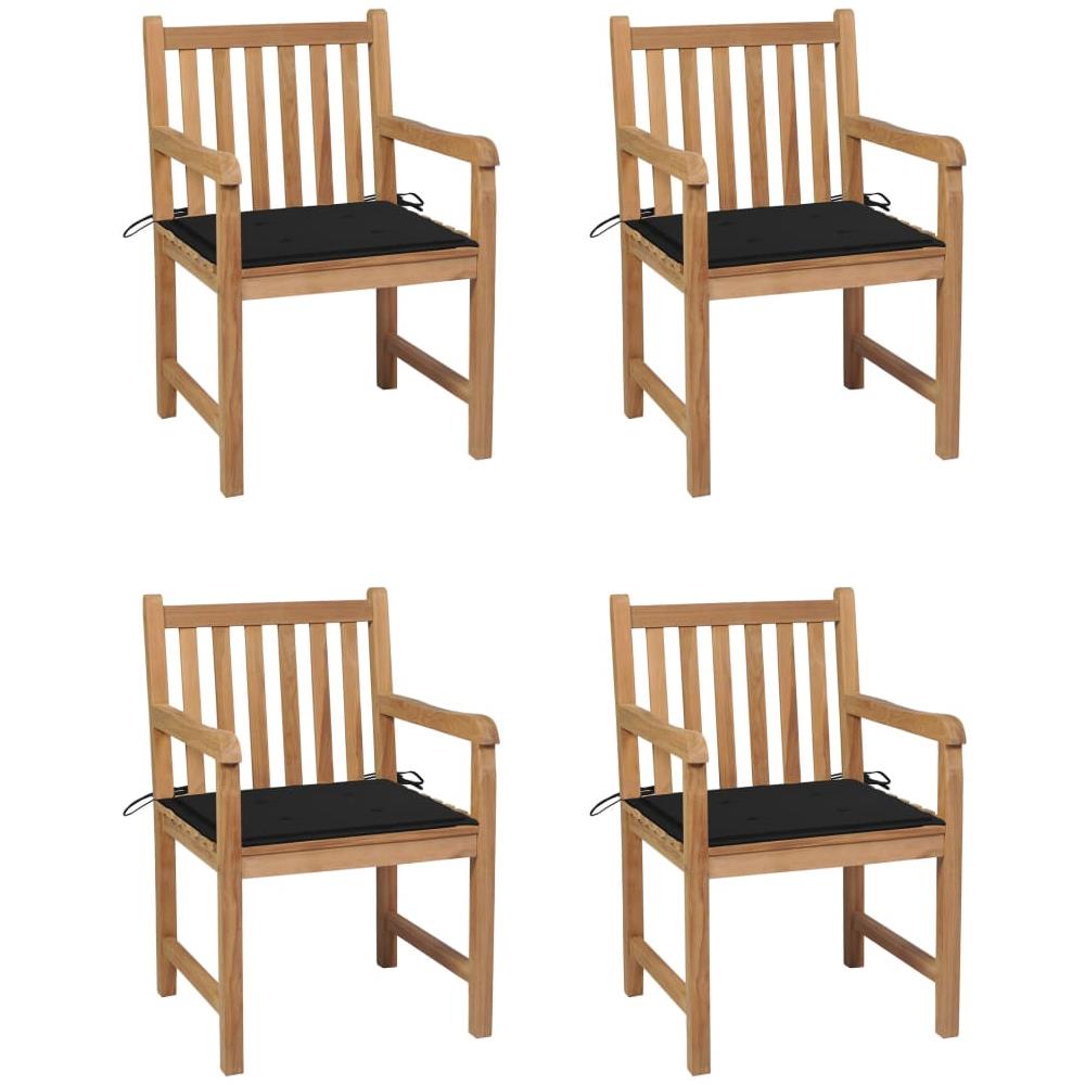 Sedie da Giardino 4 pz con Cuscini Neri in Massello di Teak - Foto 1
