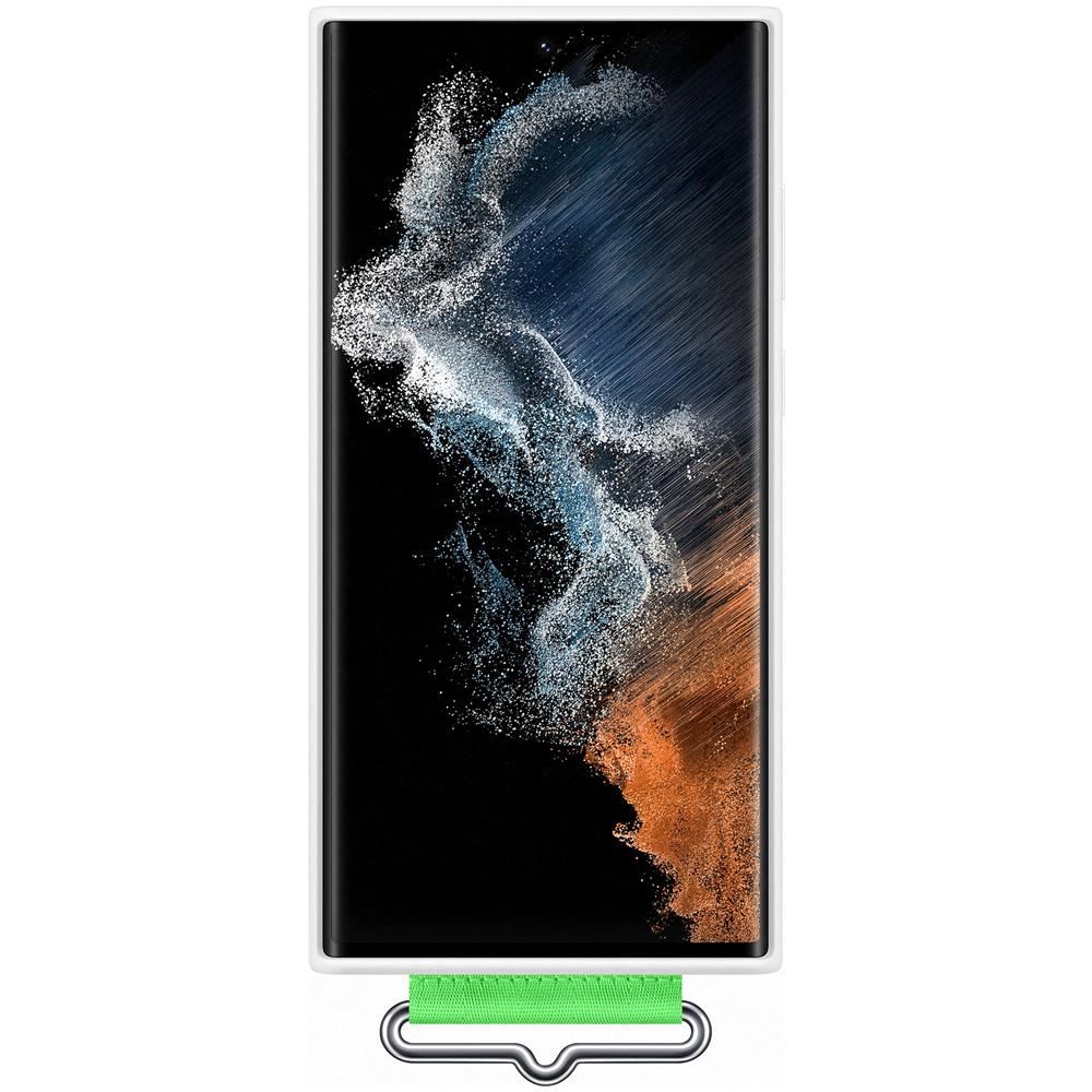 Silicone Cover With Strap White Galaxy S22 Ultra - Foto 2