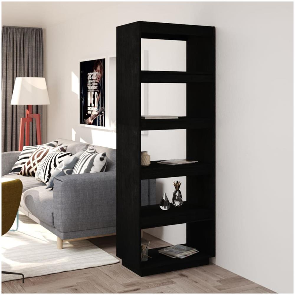 Libreria / divisorio Nero 60x35x167 Cm In Legno Massello Di Pino - Foto 1