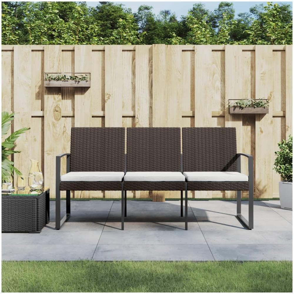 Panca Da Giardino A 3 Posti Con Cuscini In Rattan Pp Marrone - Foto 1