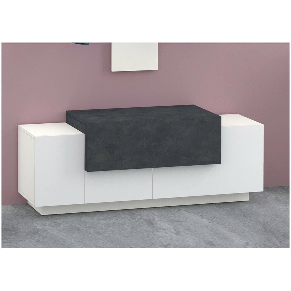 Mobile Da Ingresso Mirco, Entratina Moderna Multifunzione, Armadietto Multiuso Per Atrio, 100% Made In Italy, Cm 120x45h46, Bianco Lucido E Ardesia - Foto 1