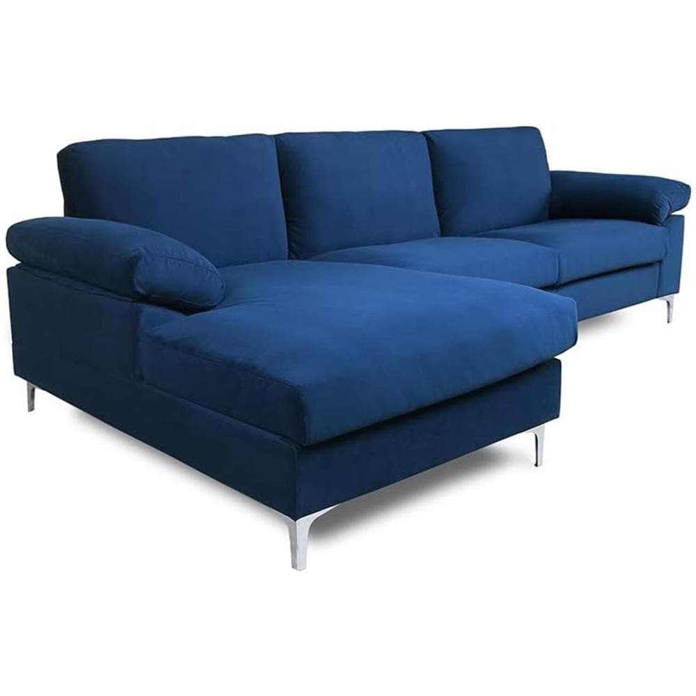 Galway Divano Ad Angolo Sinistro 4/5 Posti In Velluto Blu - Foto 1