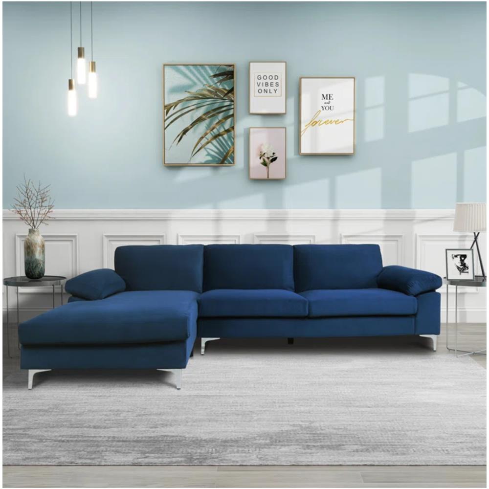 Galway Divano Ad Angolo Sinistro 4/5 Posti In Velluto Blu - Foto 2