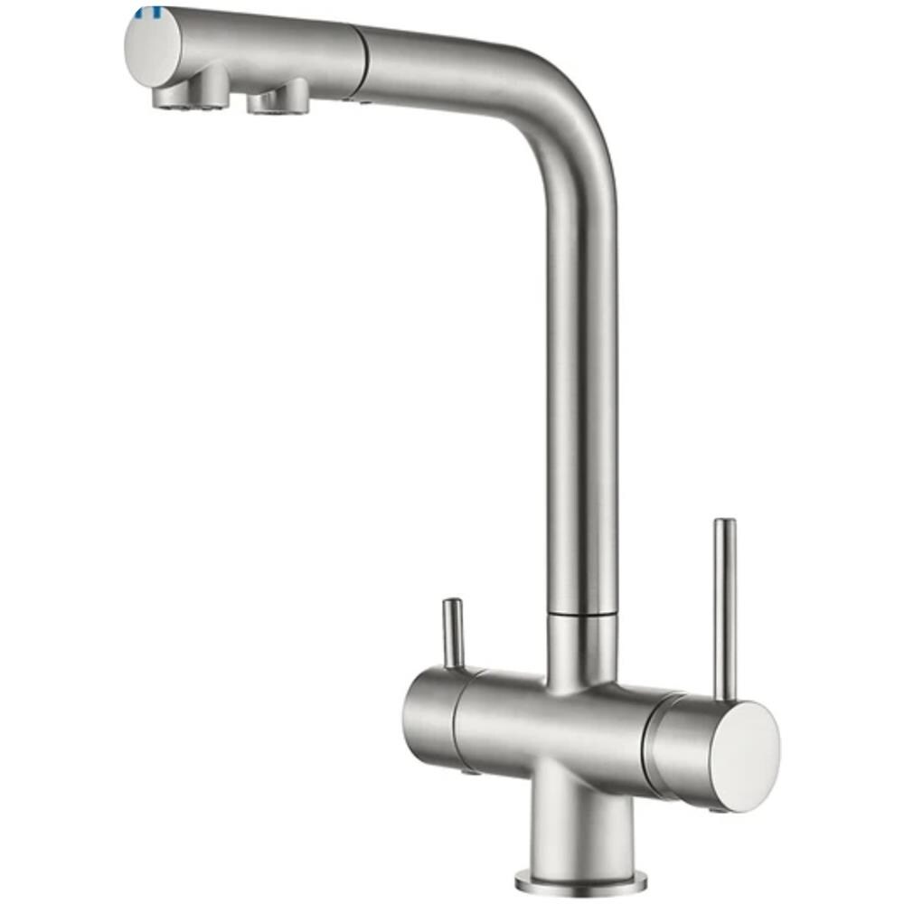 Rubinetto per lavello da cucina, Blackswan, tipo M347, modello nichel opaco con uscita acqua purificata e doccia mobile, misura 31,5 cm - Foto 1