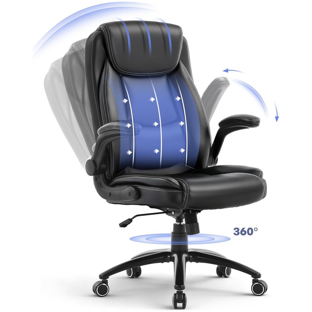 Sedia Da Ufficio Ergonomica In Pelle, Braccioli Ripiegabili 90°, Schienale Regolabile 103°-120°, Funzione Dondolo, Sedia Direzionale Con Schienale Alto, Imbottitura Extra Spessa, Portata Fino A 136 Kg, Sedia Per Home Office - Foto 1