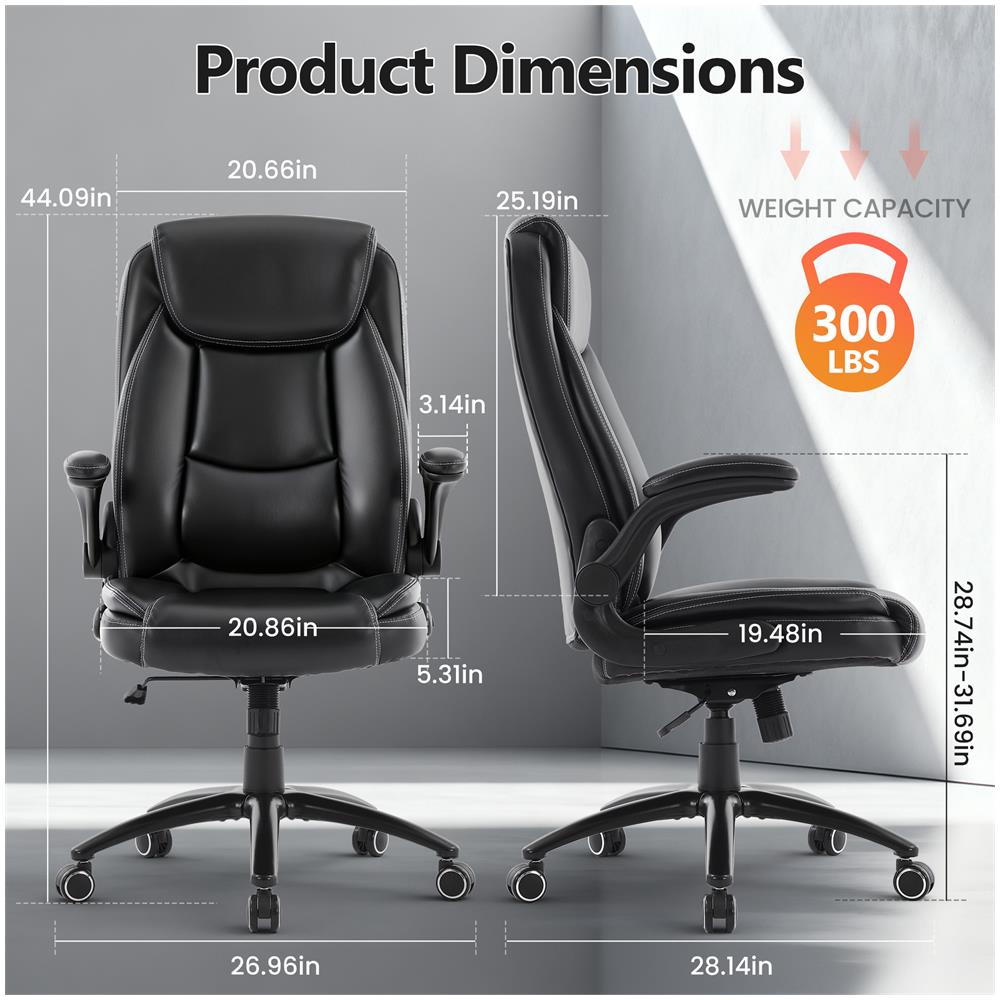 Sedia Da Ufficio Ergonomica In Pelle, Braccioli Ripiegabili 90°, Schienale Regolabile 103°-120°, Funzione Dondolo, Sedia Direzionale Con Schienale Alto, Imbottitura Extra Spessa, Portata Fino A 136 Kg, Sedia Per Home Office - Foto 2
