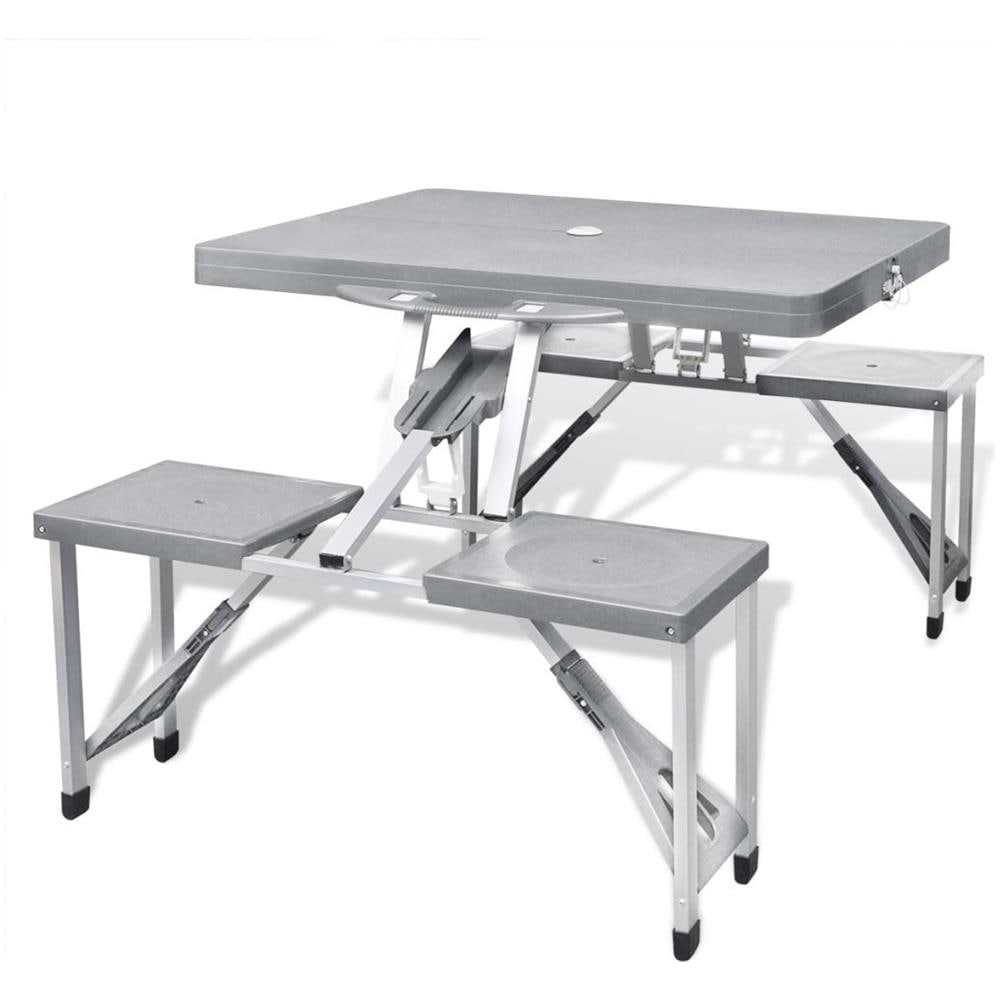 Set Tavolo da Campeggio con 4 Sedie in Alluminio Leggero Grigio - Foto 1