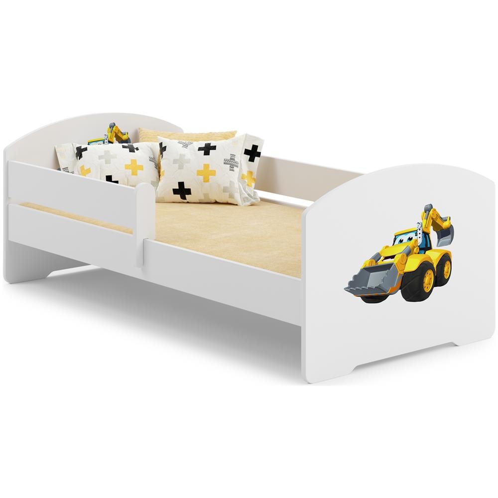 Luk 160x80 Letto Per Bambino Con Ringhiera + Materasso E Giroletto Yellow Excavator - Foto 1
