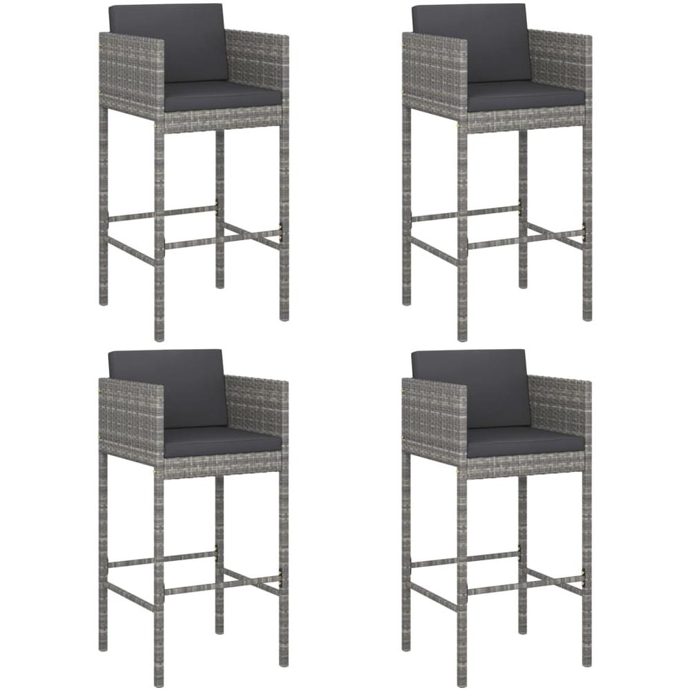 Sgabelli Da Bar 4 Pz Con Cuscini Grigi In Polyrattan - Foto 2