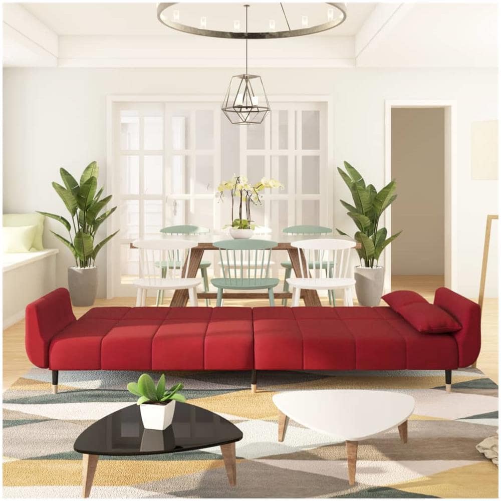 Divano Letto A 2 Posti Con 2 Cuscini Rosso Vino In Velluto - Foto 2