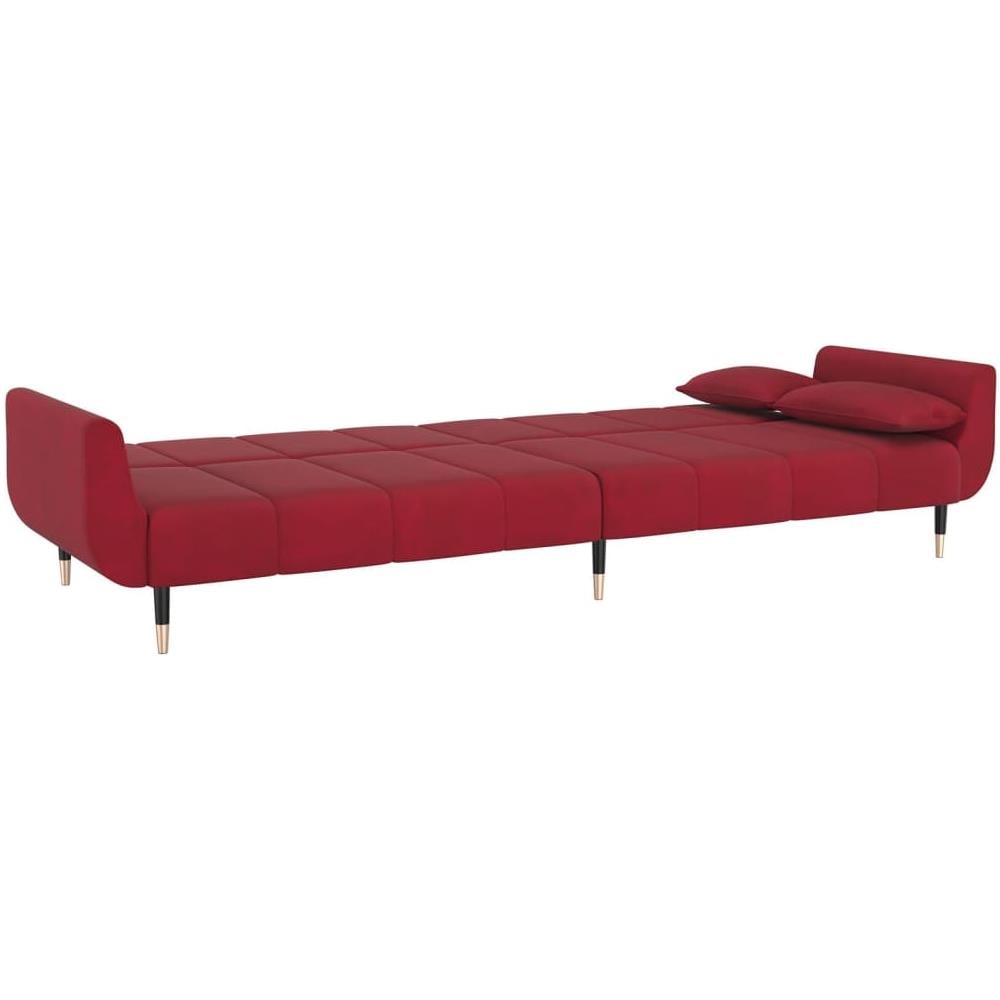 Divano Letto A 2 Posti Con 2 Cuscini Rosso Vino In Velluto - Foto 9