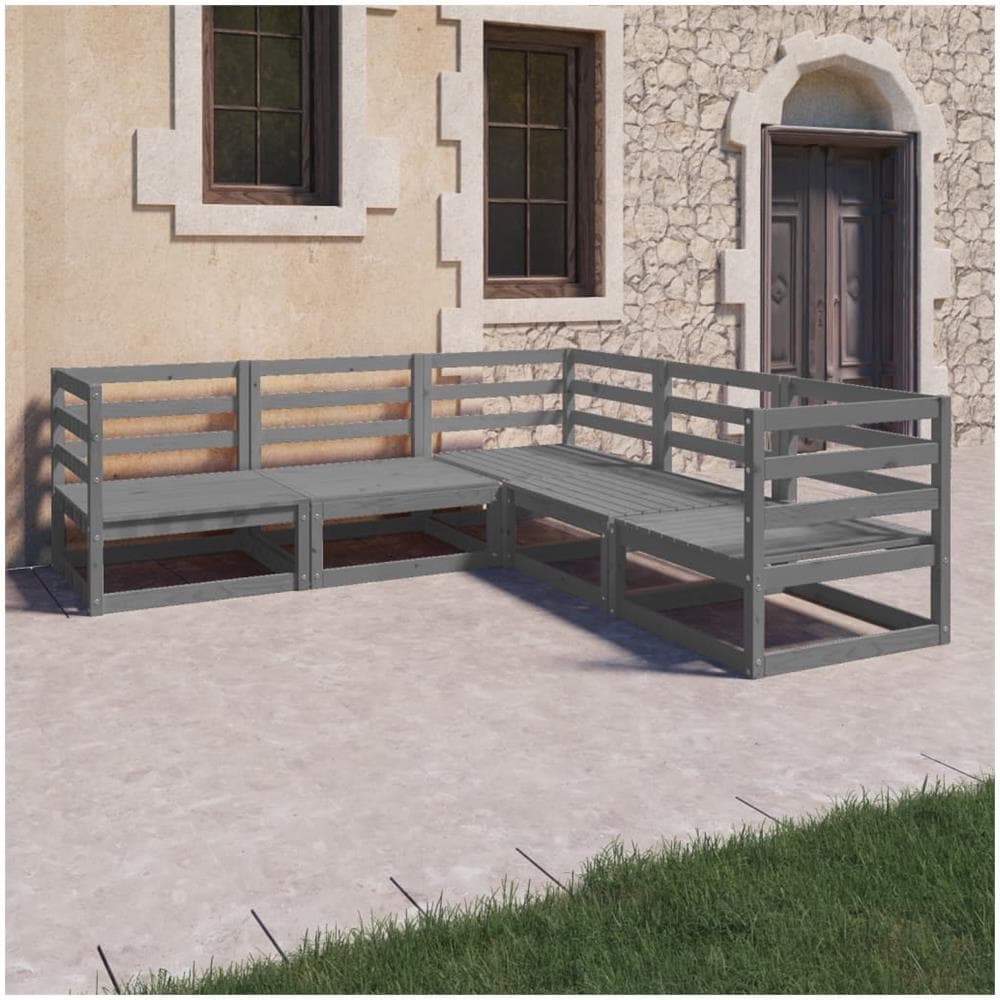 Set Divani Da Giardino 5 Pz Grigi In Legno Massello Di Pino - Foto 1