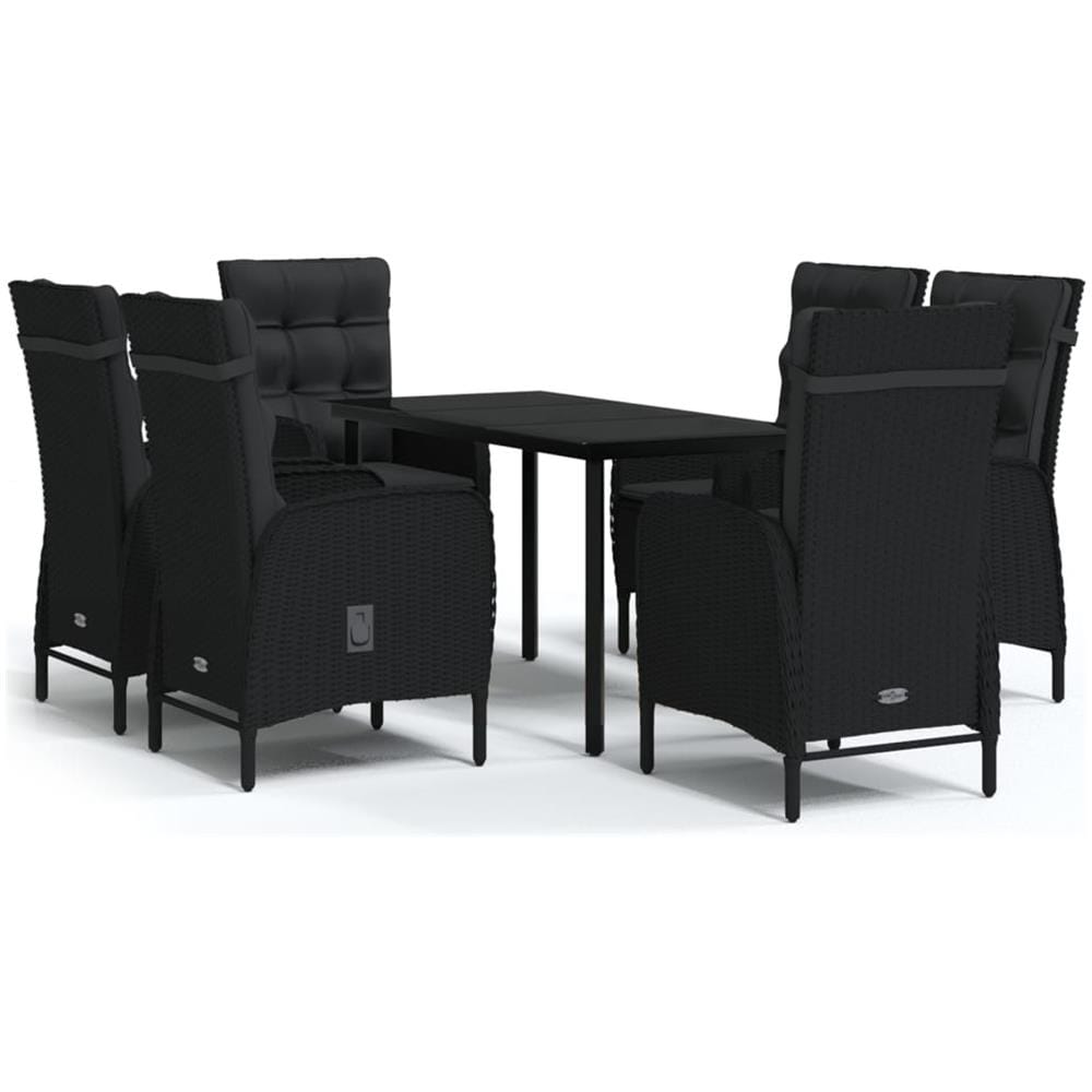 Set Mobili Da Pranzo Per Giardino 7 Pz Con Cuscini Nero - Foto 2