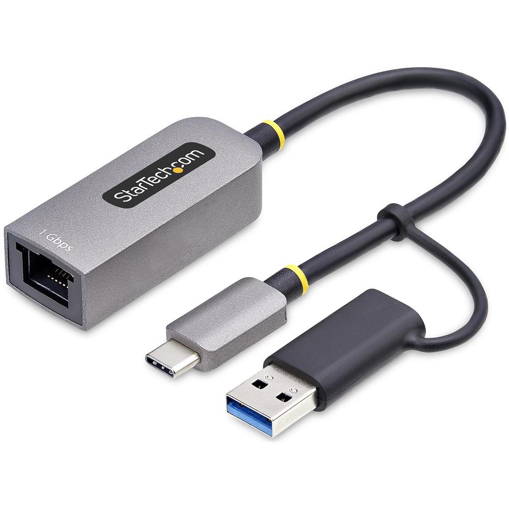 Adattatore da USB-C a Ethernet con dongle USB-A, 10/100/1000Mbps, adattatore di rete da USB 3.0 a Gigabit Ethernet, cavo collegato 6in / 15cm, adattatore USB GbE - Foto 1