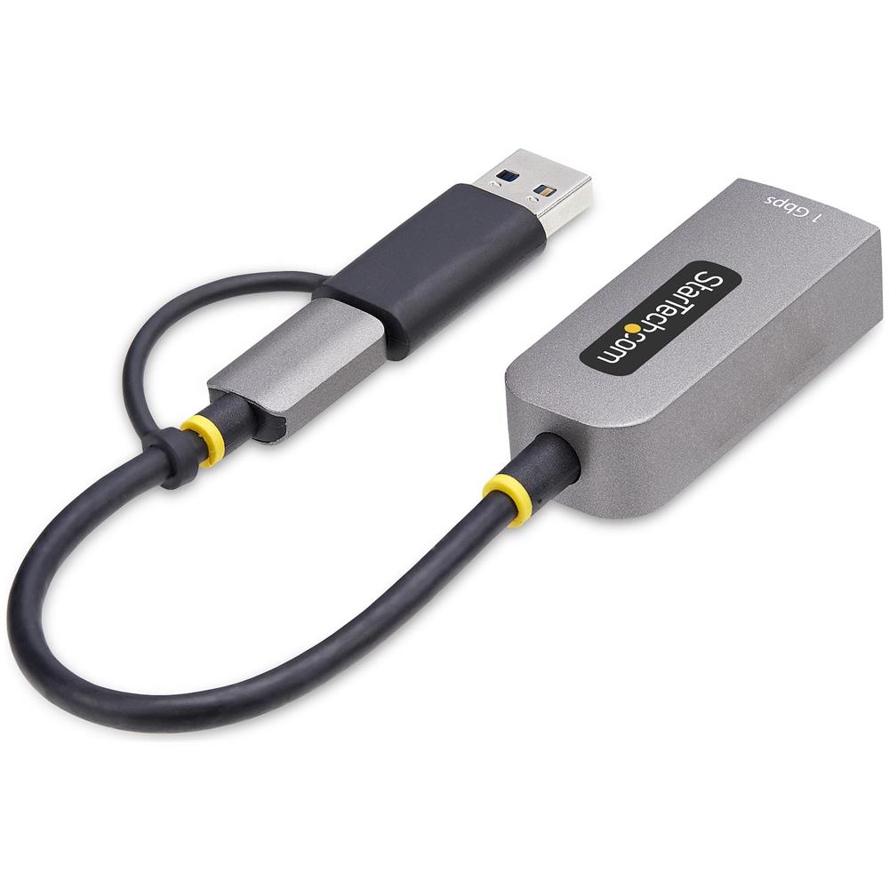 Adattatore da USB-C a Ethernet con dongle USB-A, 10/100/1000Mbps, adattatore di rete da USB 3.0 a Gigabit Ethernet, cavo collegato 6in / 15cm, adattatore USB GbE - Foto 2