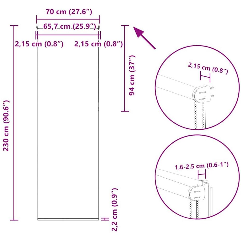 Tenda a Rullo Oscurante 70x230 cm Larghezza Tessuto 65,7 cm - Foto 10