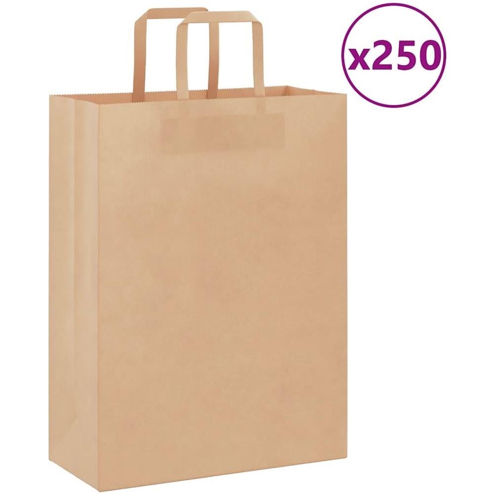 Sacchetti di Carta Kraft 250 pz con Manici Marrone 26x12x35 cm - Foto 1