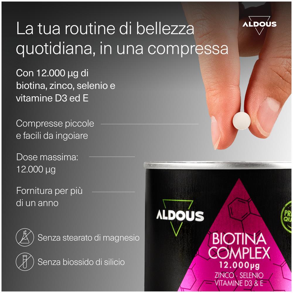 Biotina con zinco, selenio, vitamina D3 e vitamina E Aldous | 400 Compresse - Foto 2