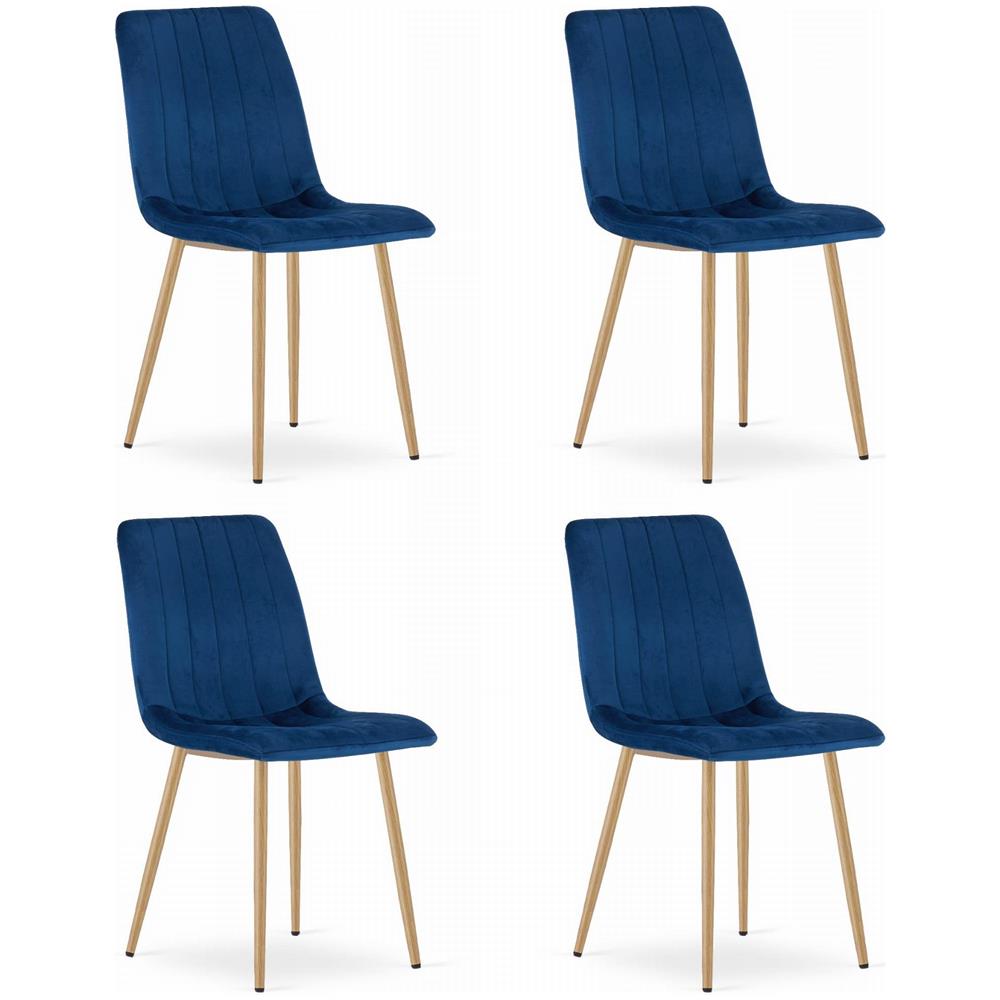 Sedia JEWA - Velluto blu navy con gambe color legno x 4 - Foto 1