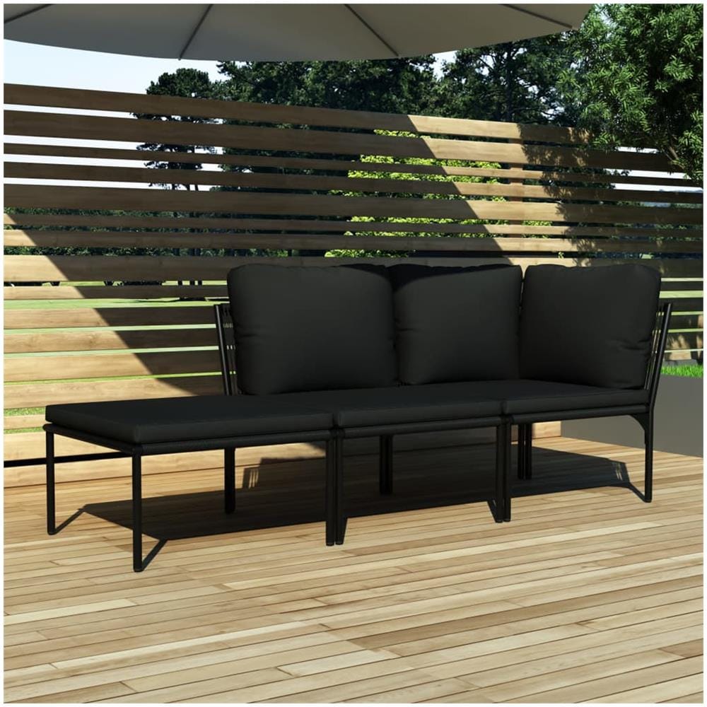 Set Divani da Giardino 3 pz con Cuscini Neri in PVC - Foto 1