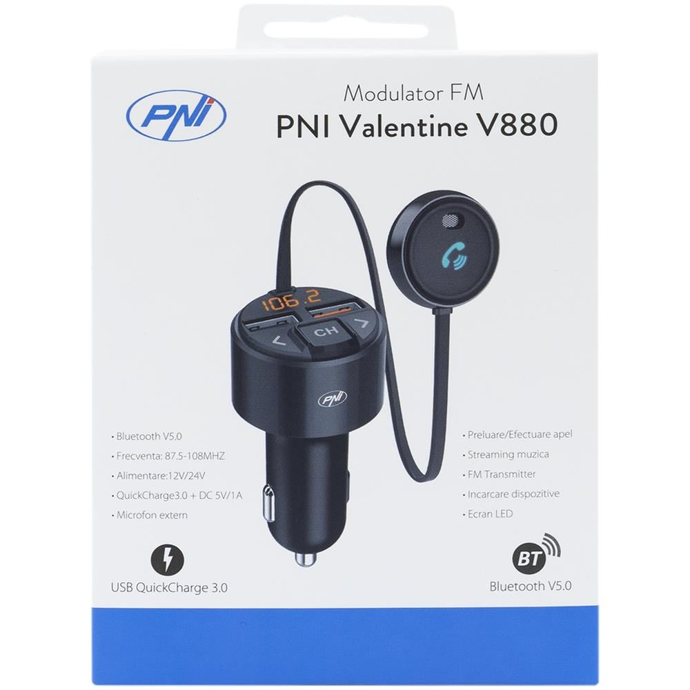 Modulatore Fm Valentine V880 Con Microfono, Bluetooth 5.0, Lettore Mp3, Trasmettitore Fm, Doppia Porta Usb, Dispositivi Mobili A Ricarica Rapida Tramite Qc3.0, Compatibile Con Siri E Google Assist - Foto 2