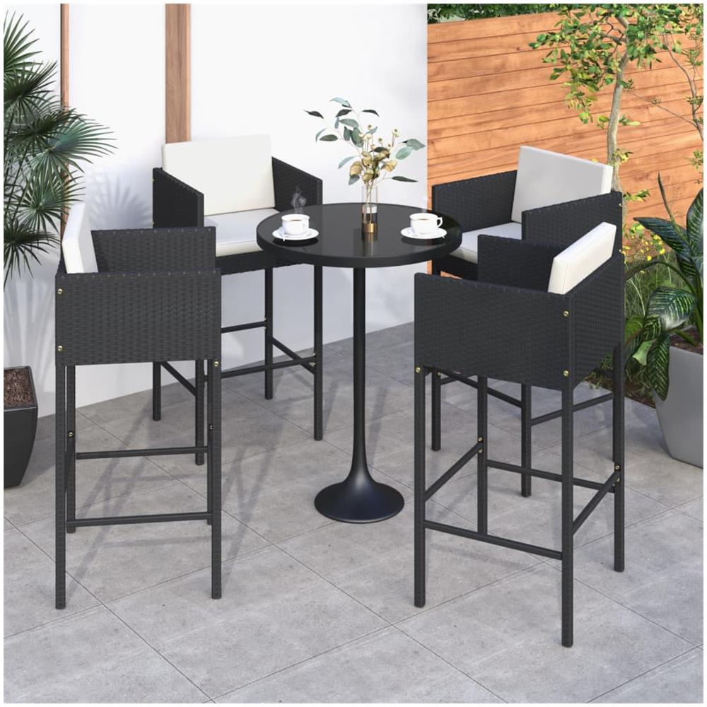 Sgabelli Da Bar 4 Pz Con Cuscini Neri In Polyrattan - Foto 1
